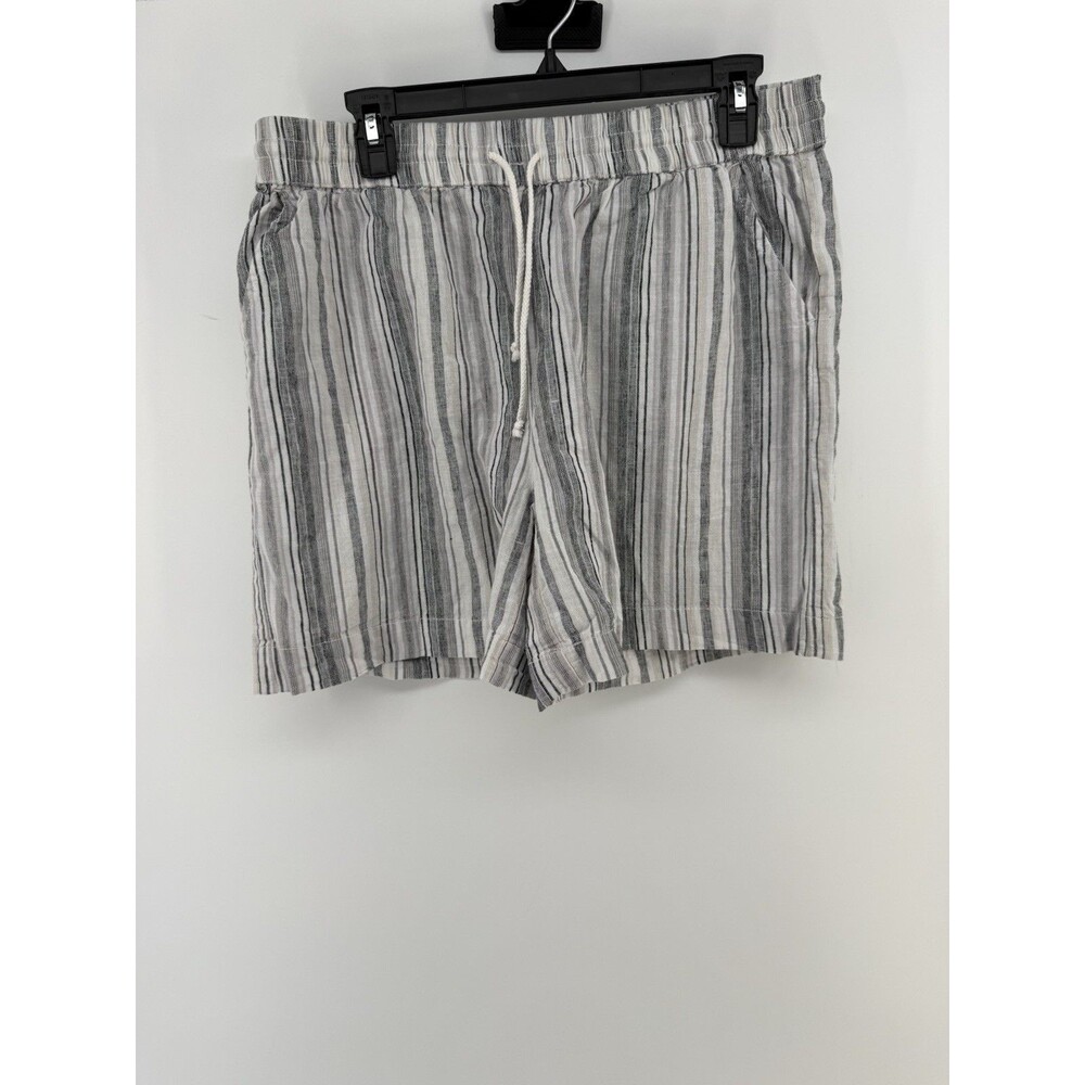 NWT Beach Lunch Lounge Linen Blend Striped Drawstring Shorts Black White M